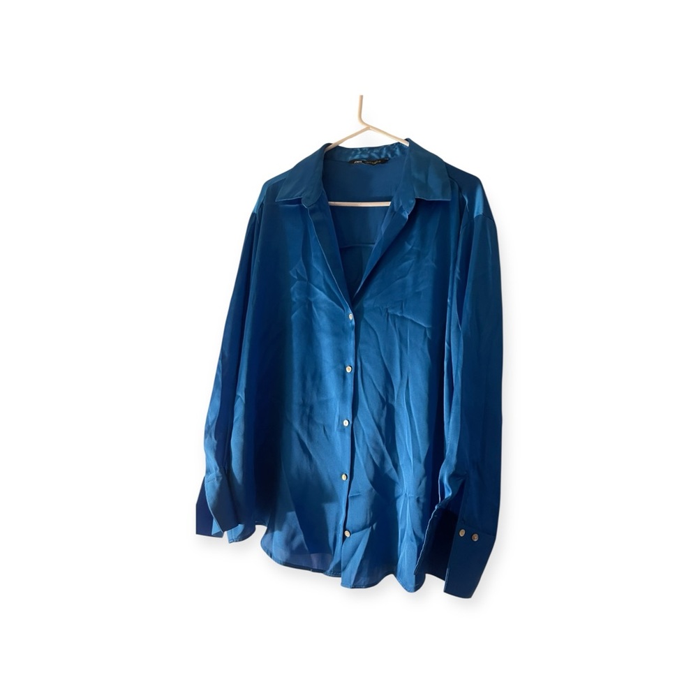Zara Satin Button-Down Shirt (Size XL)
